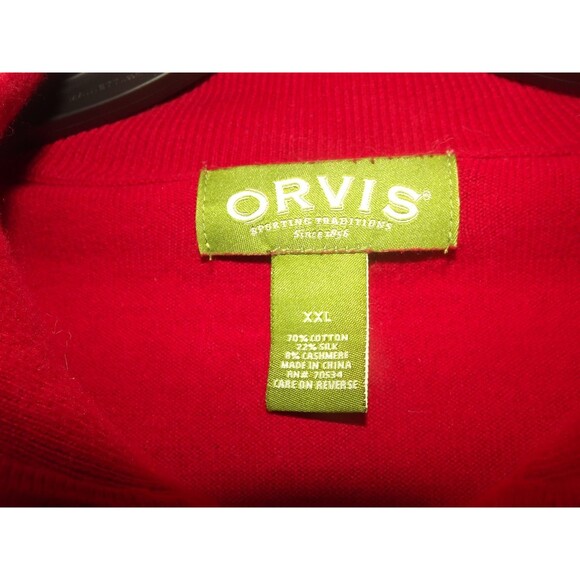 Orvis Sweater Cashmere Silk Blend Long Sleeve Mens XXL Red Knit 1/4 Zip Golf - Picture 2 of 3